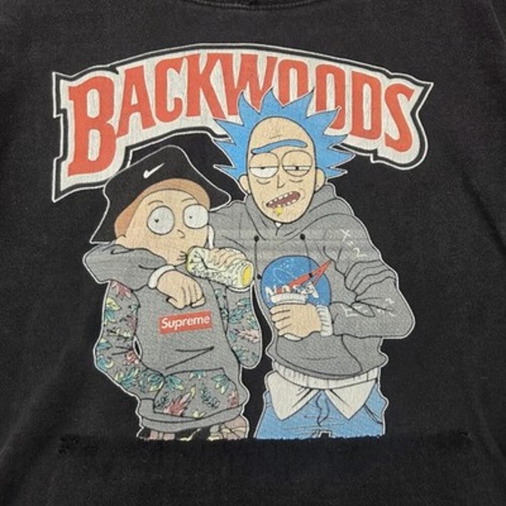 Rick & Morty Backwoods Distressed Hoodie Mens Small Streetwear Hip Hop Classic